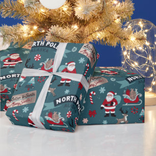 Papier Cadeau Motif Père Noël du Pôle Nord — Noël festif