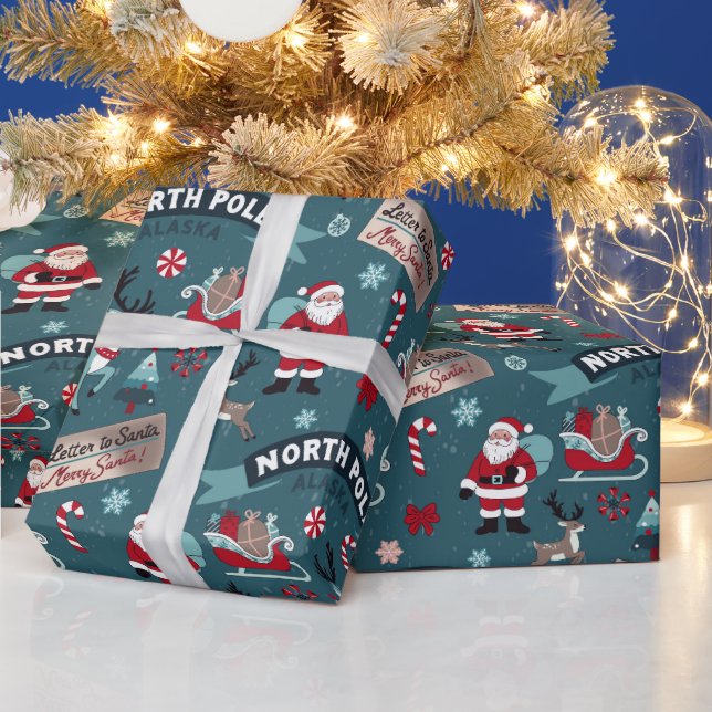 Papier Cadeau Motif Père Noël du Pôle Nord — Noël festif (Vacances)