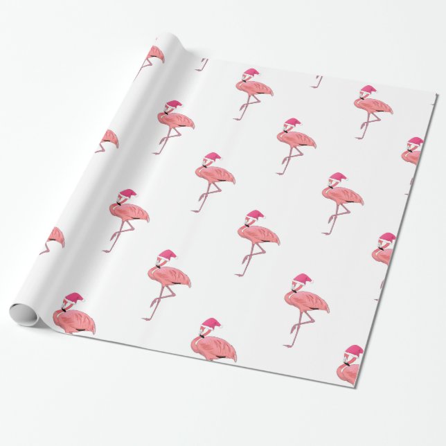 Papier Cadeau Motif père Noël Helper Flamants roses (Déroulé)