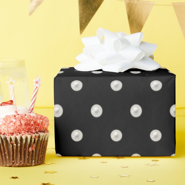 Papier Cadeau motif perle blanche sur noir (Fête d'anniversaire)