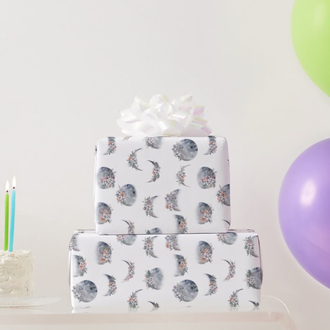 Papier Cadeau Motif Phases de lune d'aquarelle (Cadeaux de fête)