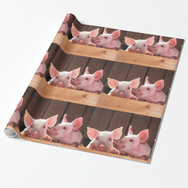 Papier Cadeau Motif photo animal de mignons rose Piglets (Déroulé)