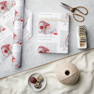 Papier Cadeau Motif photo moderne Nom Script Joyeux Noël