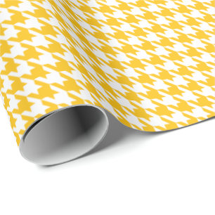 Papier Cadeau Motif pied-de-poule classique jaune et blanc 