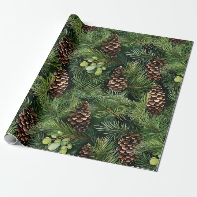 Papier Cadeau Motif Pine Cones (Déroulé)