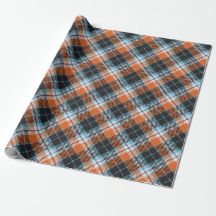 Papier Cadeau Motif Plaid Bleu Orange Automne