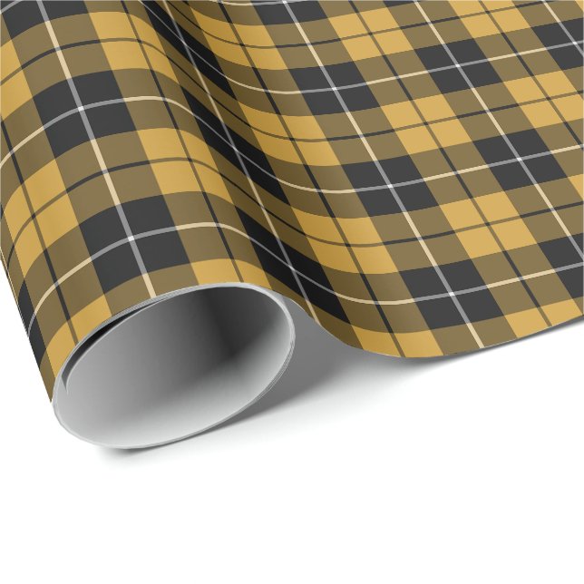 Papier Cadeau Motif Plaid Gold et Black Sporty (Coin rond)
