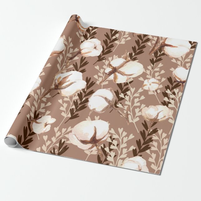 Papier Cadeau Motif Plante en coton Brown (Déroulé)