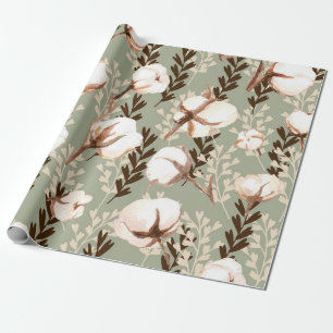 Papier Cadeau Motif Plante en coton vert