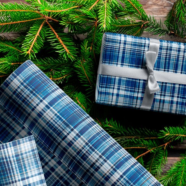Papier Cadeau Motif plat bleu et blanc (Cozy Blue and White Plaid Flannel Pattern Wrapping Paper)