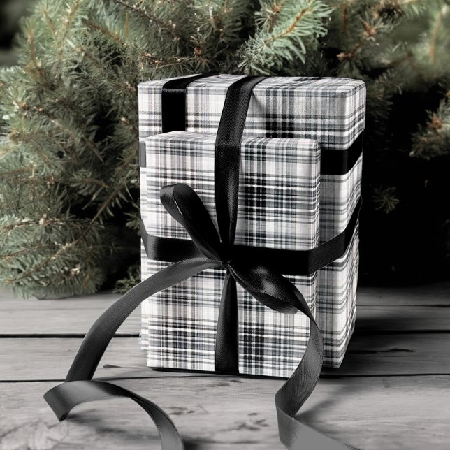 Papier Cadeau Motif plat noir et blanc (Cozy Black and White Plaid Flannel Pattern Wrapping Paper)
