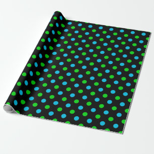Papier Cadeau Motif points noirs bleus et verts sur fond noir