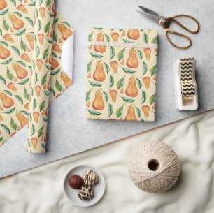 Papier Cadeau Motif poire Aquarelle Peint à la main