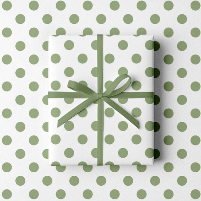 Papier Cadeau Motif Pois moderne Sage Green (Sage Green White Polka Dots Pattern Wrapping Paper)