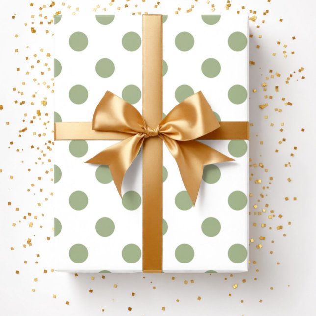Papier Cadeau Motif Pois moderne Sage Green (Sage Green White Polka Dots Pattern Wrapping Paper)