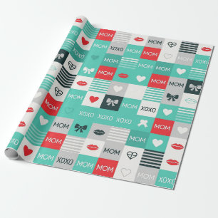 Papier Cadeau Motif Pop Art MAMAN Amour avec des Cœurs & des Rub