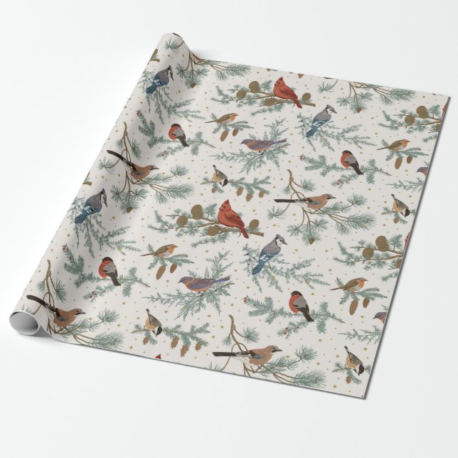 Papier cadeau Motif pour oiseaux d'hiver (Déroulé)