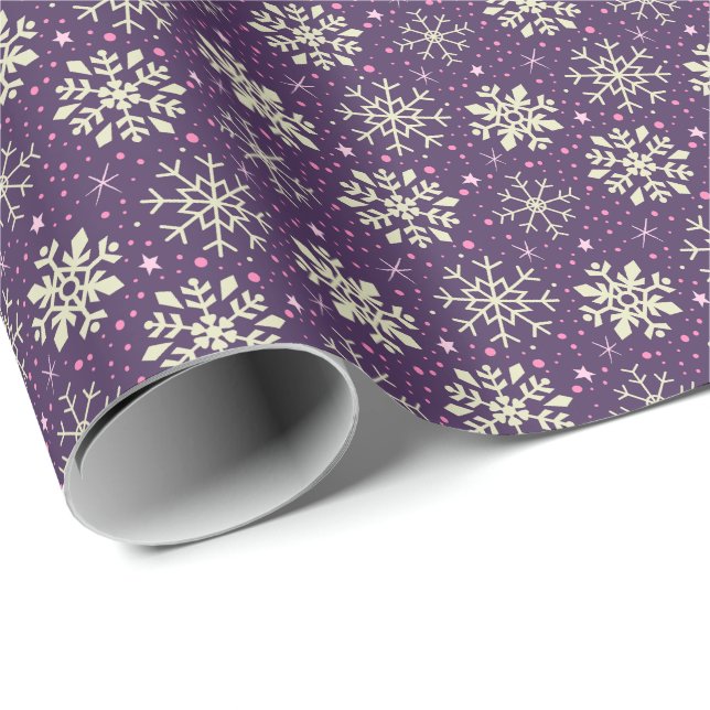 Papier Cadeau Motif pourpre de flocon de neige de mûre de Noël (Coin rond)