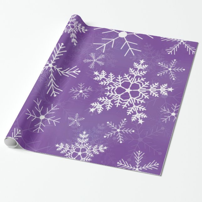 Papier Cadeau Motif pourpre et blanc de flocon de neige (Déroulé)