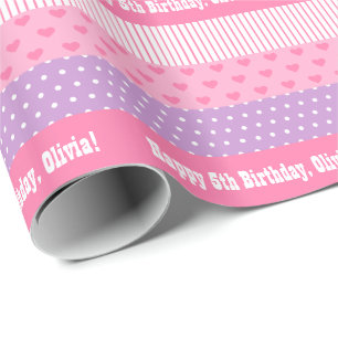 Papier Cadeau Motif pourpre rose de coeurs de rayures de pois