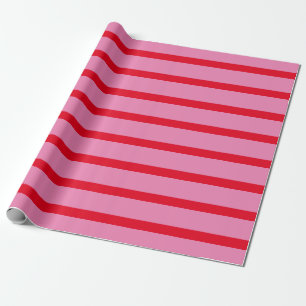 Papier Cadeau Motif Preppy rose et rouge vif rayures