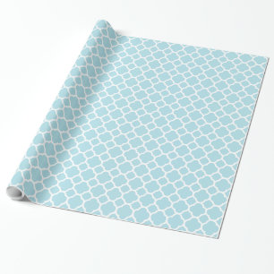 Papier Cadeau Motif Quatrefoil Bleu Bébé Doux