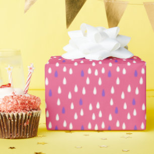 Papier Cadeau Motif Rainy Day Pink Purple White Raindrops