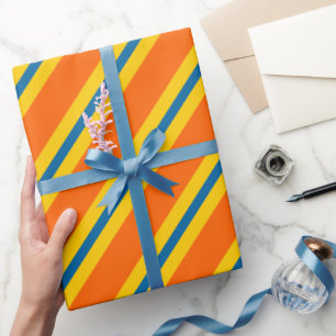 Papier Cadeau Motif rayé bleu, orange et jaune gras