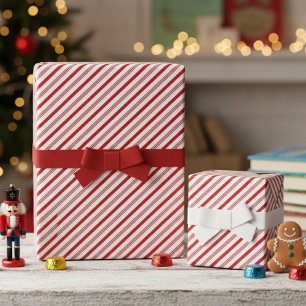 Papier Cadeau Motif rayé de canne de bonbon rouge et blanc