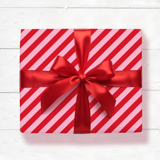 Papier Cadeau Motif rayé diagonal rouge rose large rayure (Créateur téléchargé)