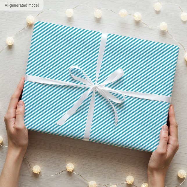 Papier Cadeau Motif rayé élégant et simple sarcelle (Créateur téléchargé)