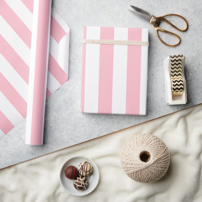 Papier Cadeau Motif rayé élégant rose clair blanc (Artisanat)
