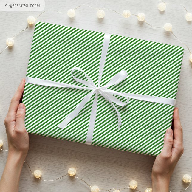 Papier Cadeau Motif rayé élégant simple vert et blanc (Créateur téléchargé)