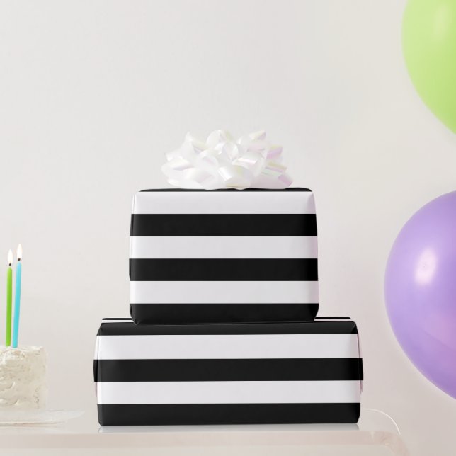 Papier Cadeau Motif rayé large noir et blanc profond (Cadeaux de fête)