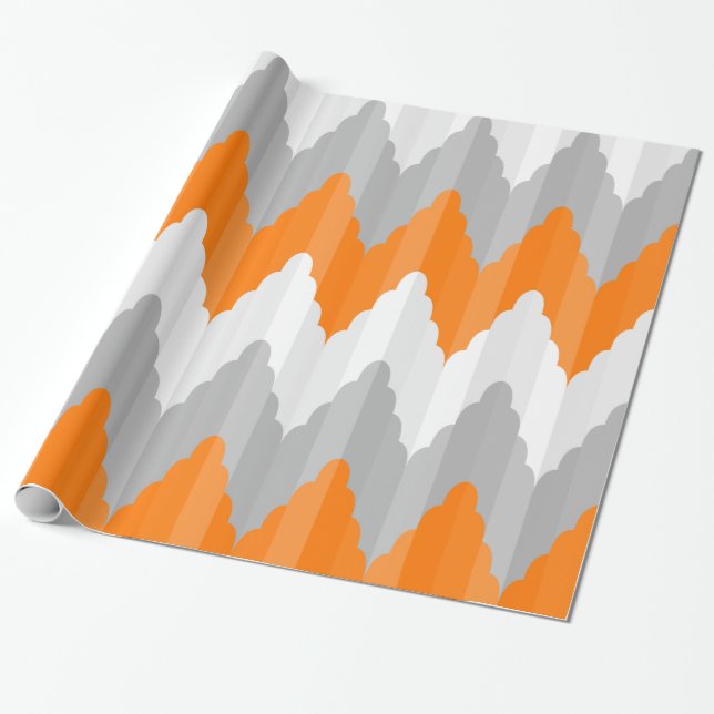 Papier Cadeau Motif rayé orange et gris moderne de Chevron (Déroulé)