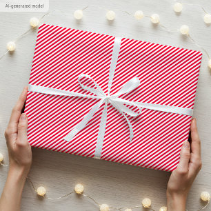 Papier Cadeau Motif rayé simple élégant rouge et blanc