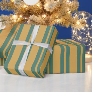 Papier Cadeau Motif rayé traditionnel vert sarcelle et moutarde