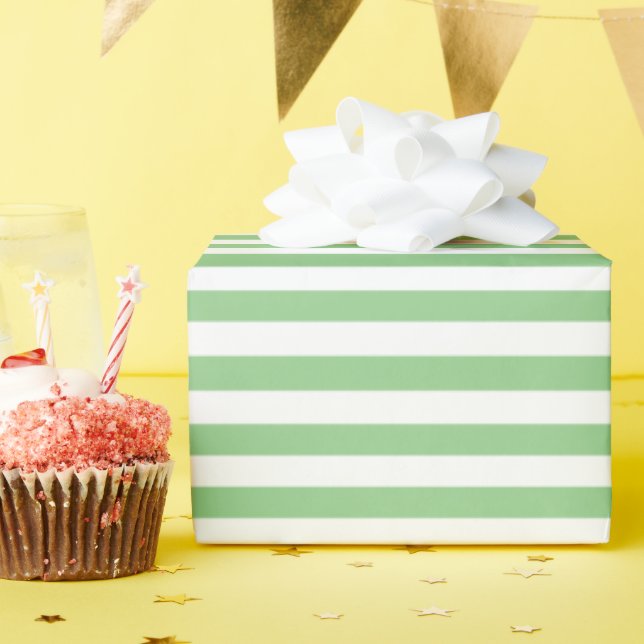 Papier Cadeau Motif rayé vert clair et blanc atténué (Fête d'anniversaire)