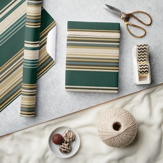 Papier Cadeau Motif rayé vert et crème classique (Artisanat)