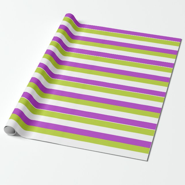 Papier Cadeau Motif rayé violet et vert citron vibrant (Déroulé)