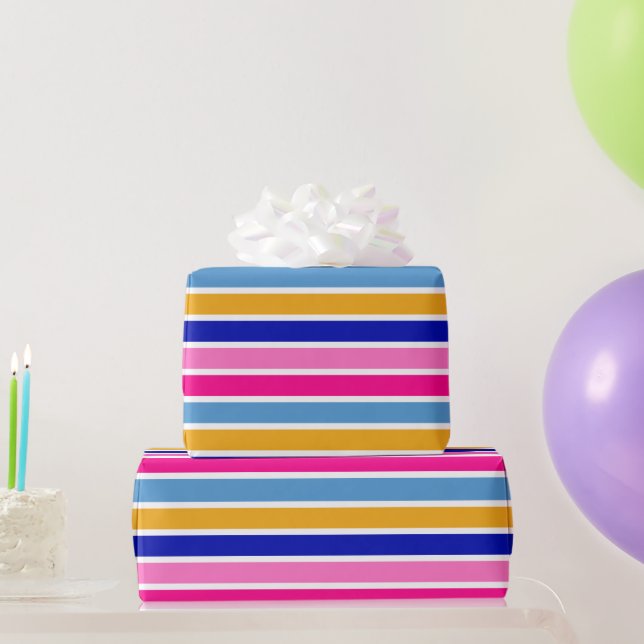 Papier Cadeau Motif rayure coloré Anniversaire animé  (Cadeaux de fête)