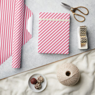 Papier Cadeau Motif rayures blanches rose rouge bonbon léger et