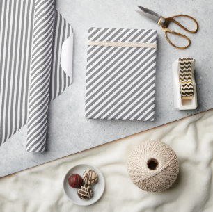 Papier Cadeau Motif rayures diagonales grises et blanches chic