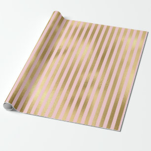 Papier Cadeau Motif rayures en feuille métallisée rose et or Par