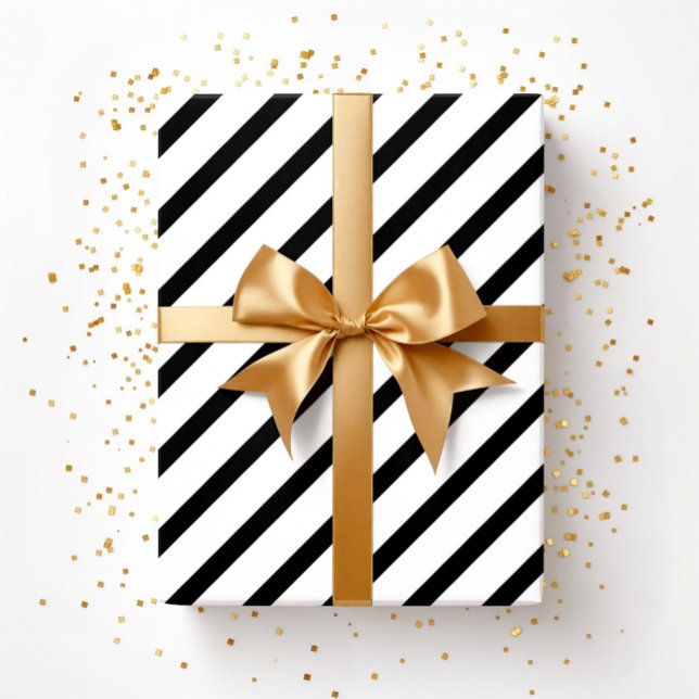 Papier Cadeau Motif rayures noires et blanches (Black And White Stripes Pattern Wrapping Paper)