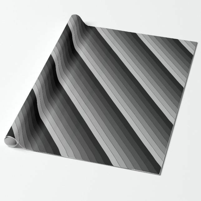 Papier Cadeau Motif rayures nuances de gris élégant (Déroulé)