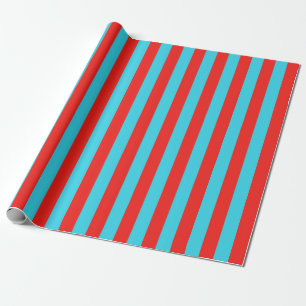 Papier Cadeau Motif rayures turquoise et rouge rayures