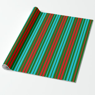 Papier Cadeau Motif rayures vert rouge bleu