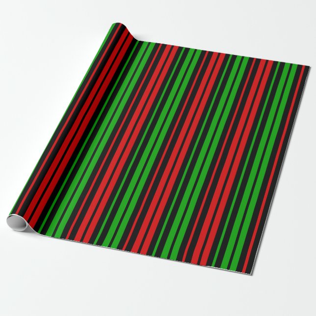 Papier Cadeau Motif rayures vertes rouges noires   (Déroulé)