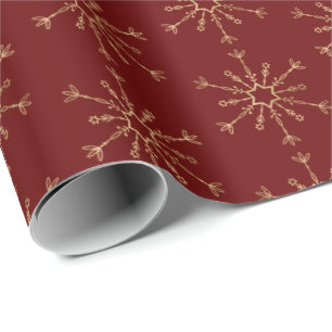 Papier Cadeau Motif Red Gold Snowflake